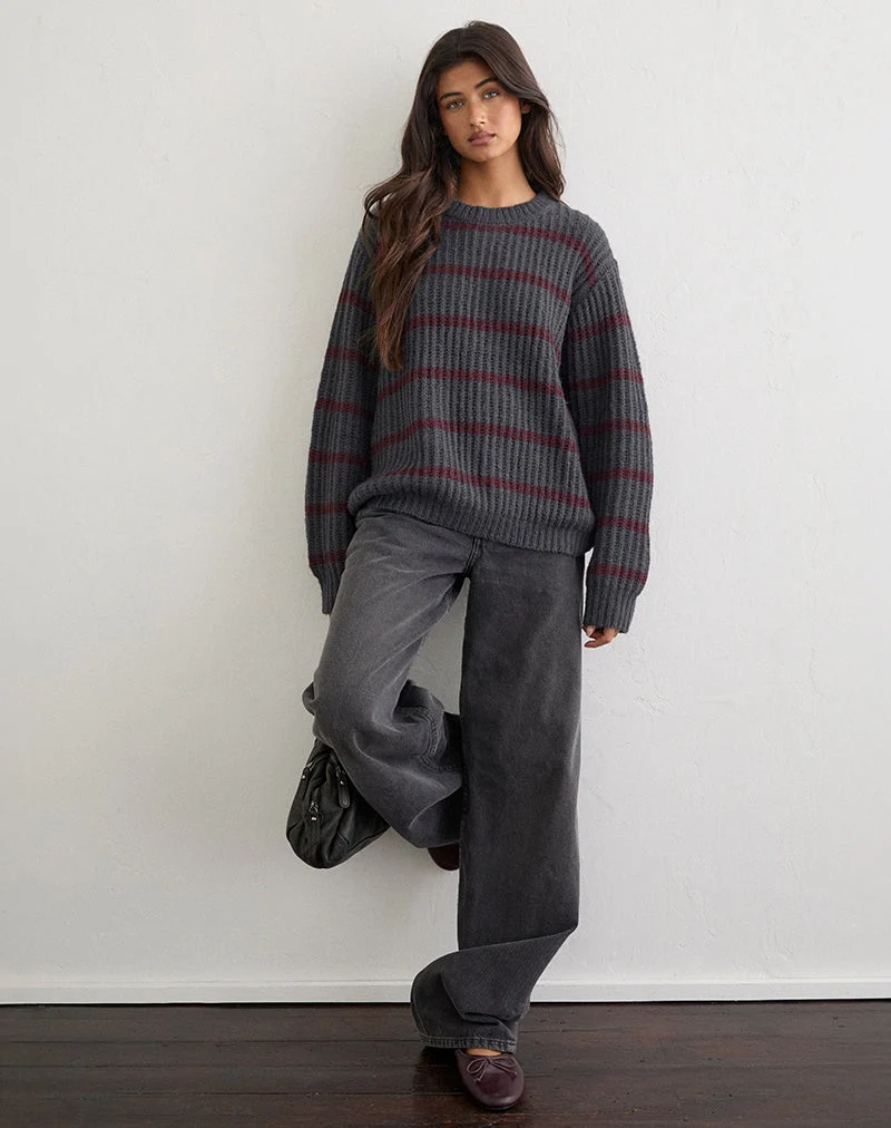 Pull Namirta gris à rayures « Raven Raspberry »