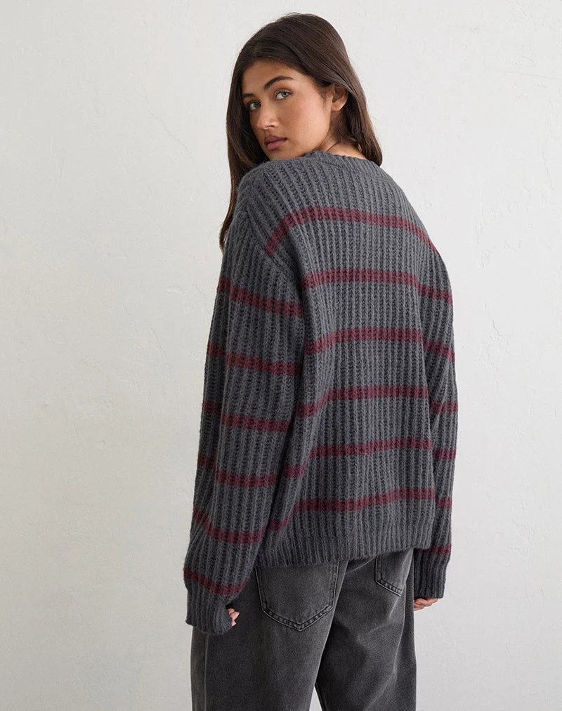 Pull Namirta gris à rayures « Raven Raspberry »