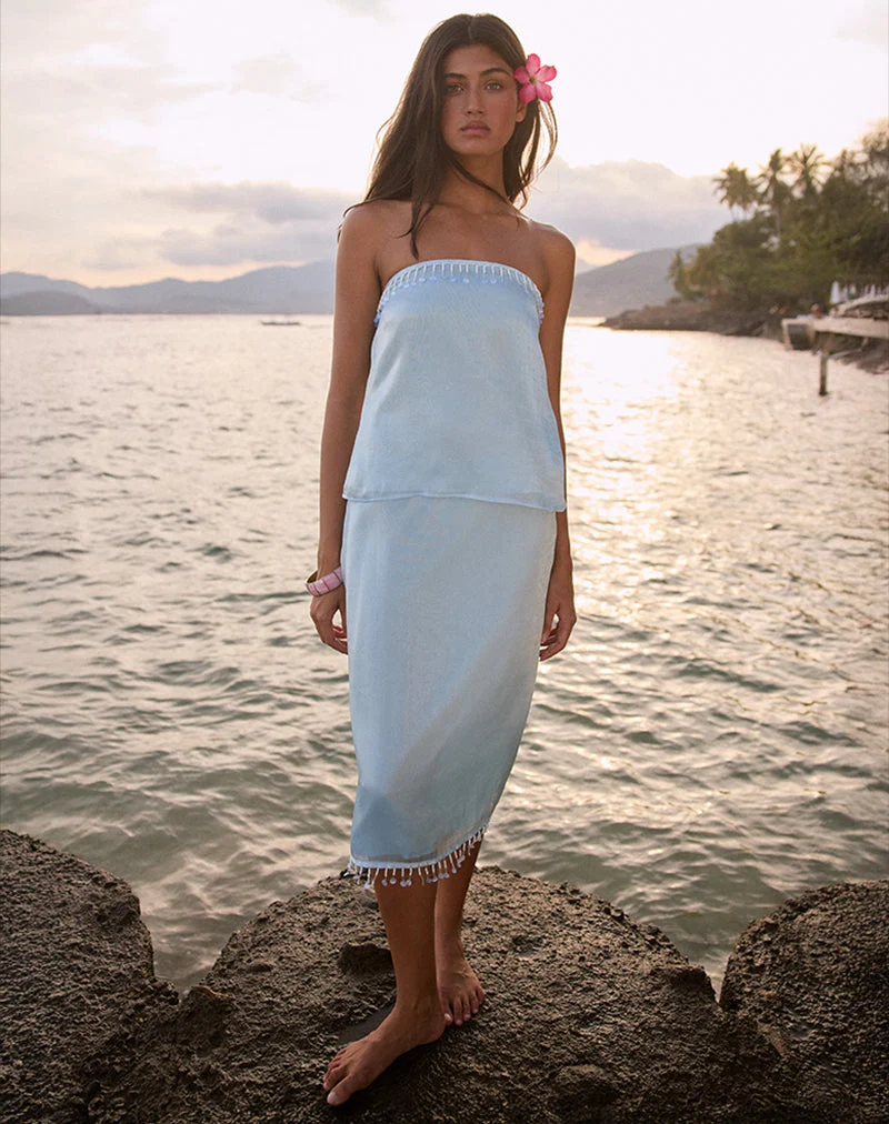 Jupe midi Muriela en organza satiné bleu clair