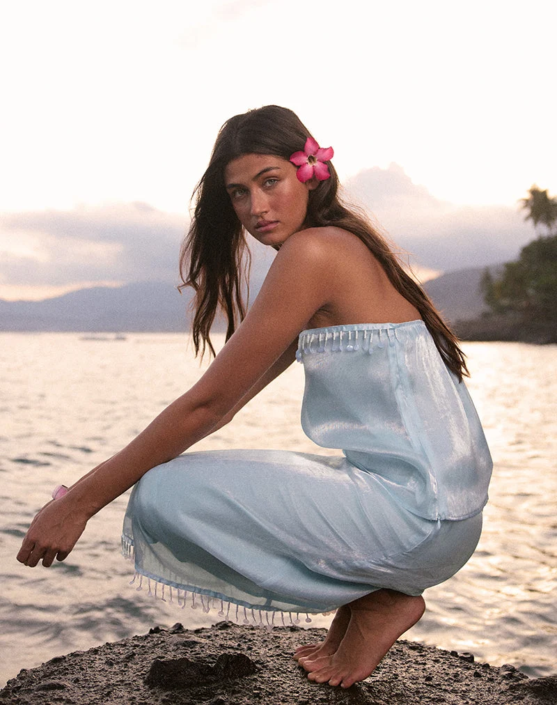 Jupe midi Muriela en organza satiné bleu clair