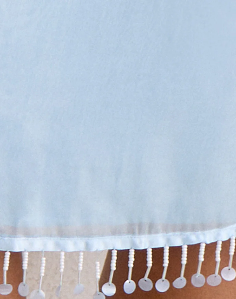 Jupe midi Muriela en organza satiné bleu clair
