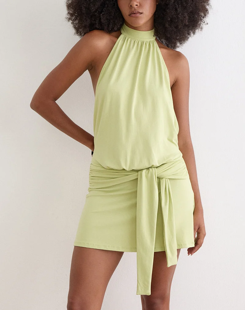 Mini-robe Vakali à col licou en jersey de rayonne, couleur pistache