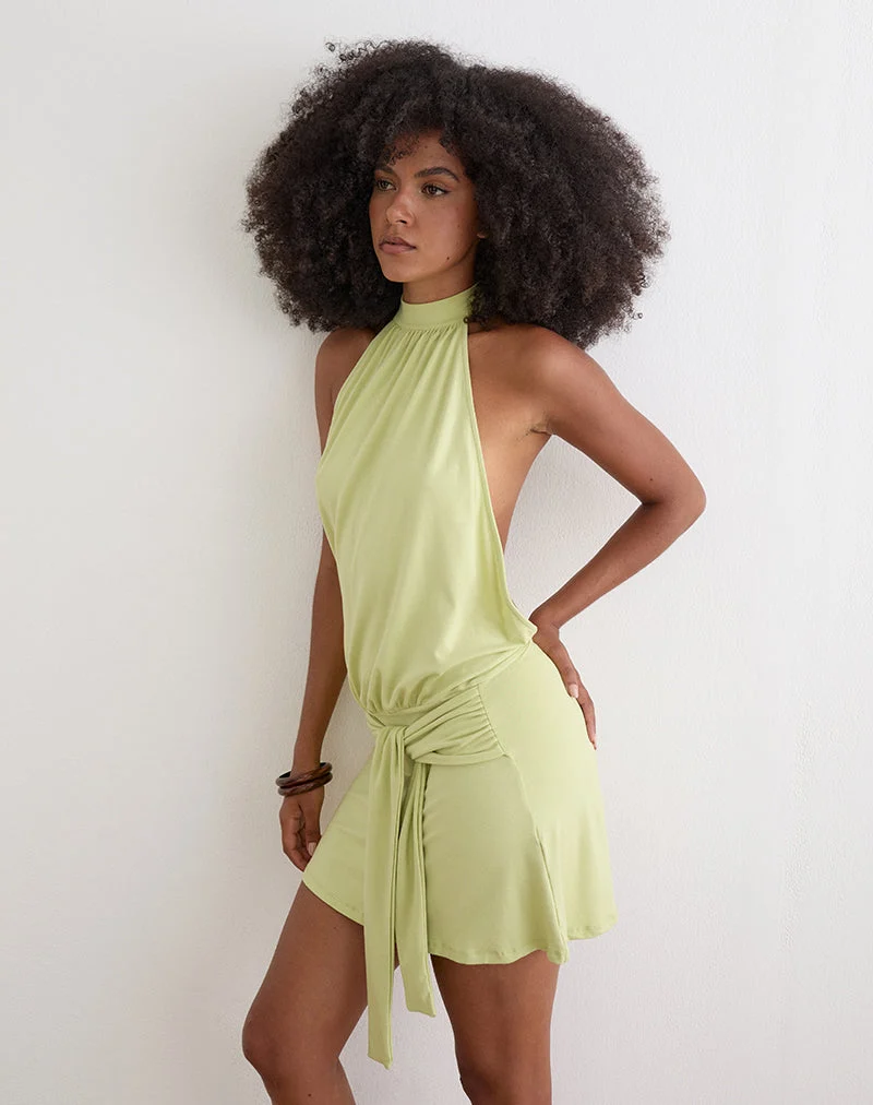Mini-robe Vakali à col licou en jersey de rayonne, couleur pistache