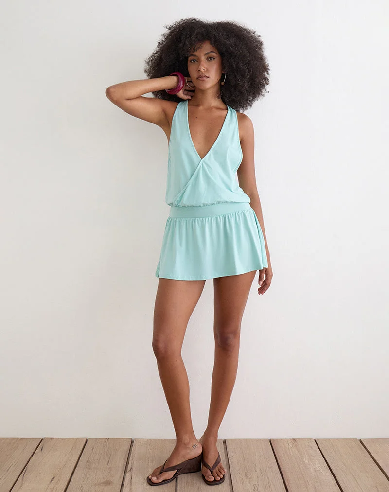 Mini-robe croisée « Pippa Plunge » en jersey bleu aqua