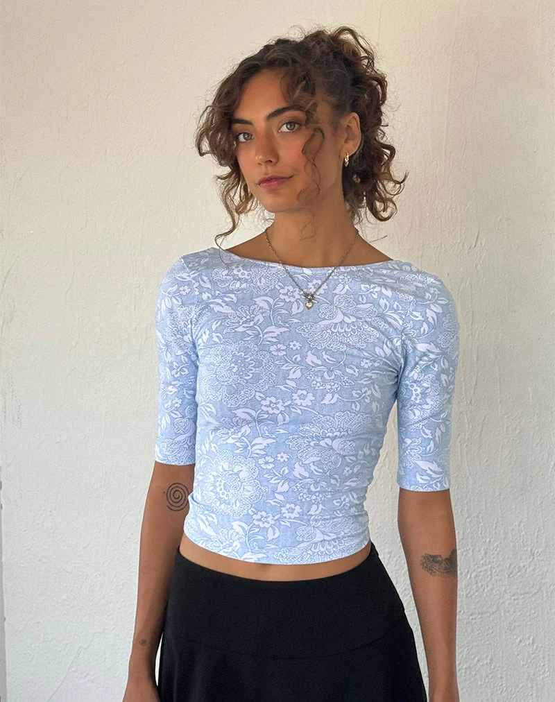 Top Xiwani en lycra blanc imprimé orné