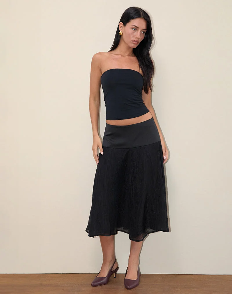 Jupe midi en mousseline de satin Diera, noire