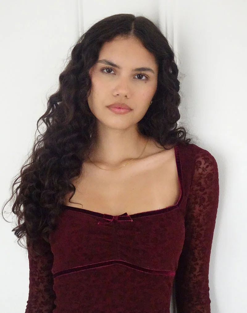 Mini robe Luth, Ditsy Flocked Burnt Maroon