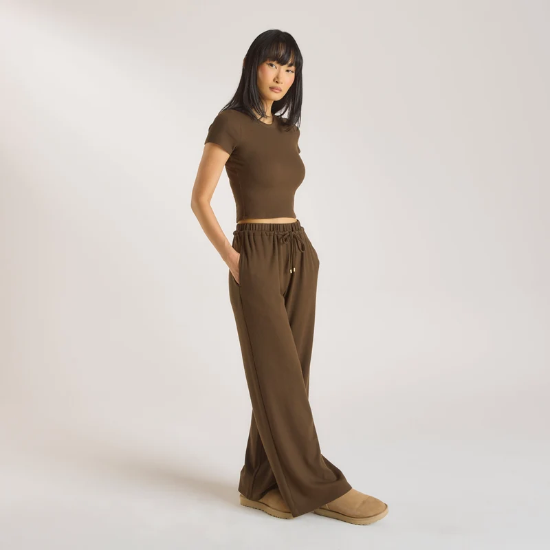 Pantalon Large Waffle - Chocolat
