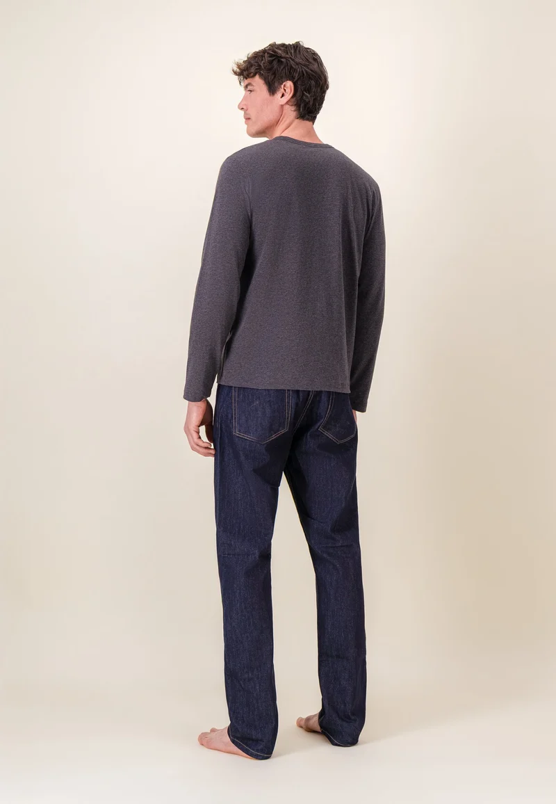 T-shirt à manches longues gris en coton - Superbe Gris Anthracite