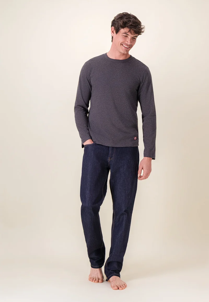T-shirt à manches longues gris en coton - Superbe Gris Anthracite