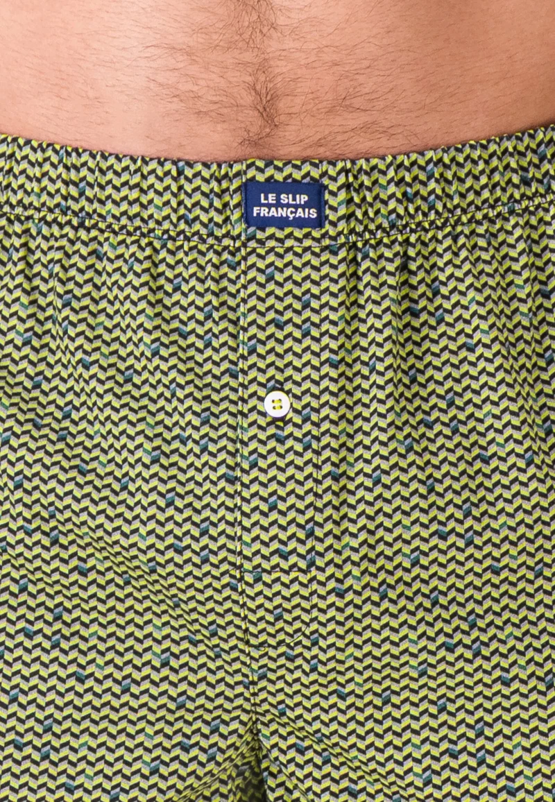 Caleçon à motif chevron jaune anis en jersey de coton - Fredo Chevron Jaune Anis