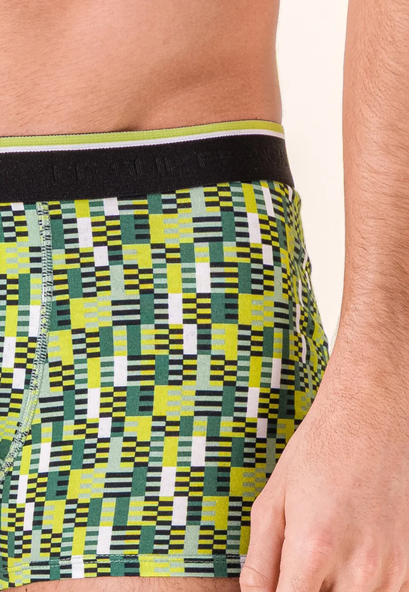 Boxer à motif entrelacés jaune anis en coton - Marius Entrelacés Jaune Anis