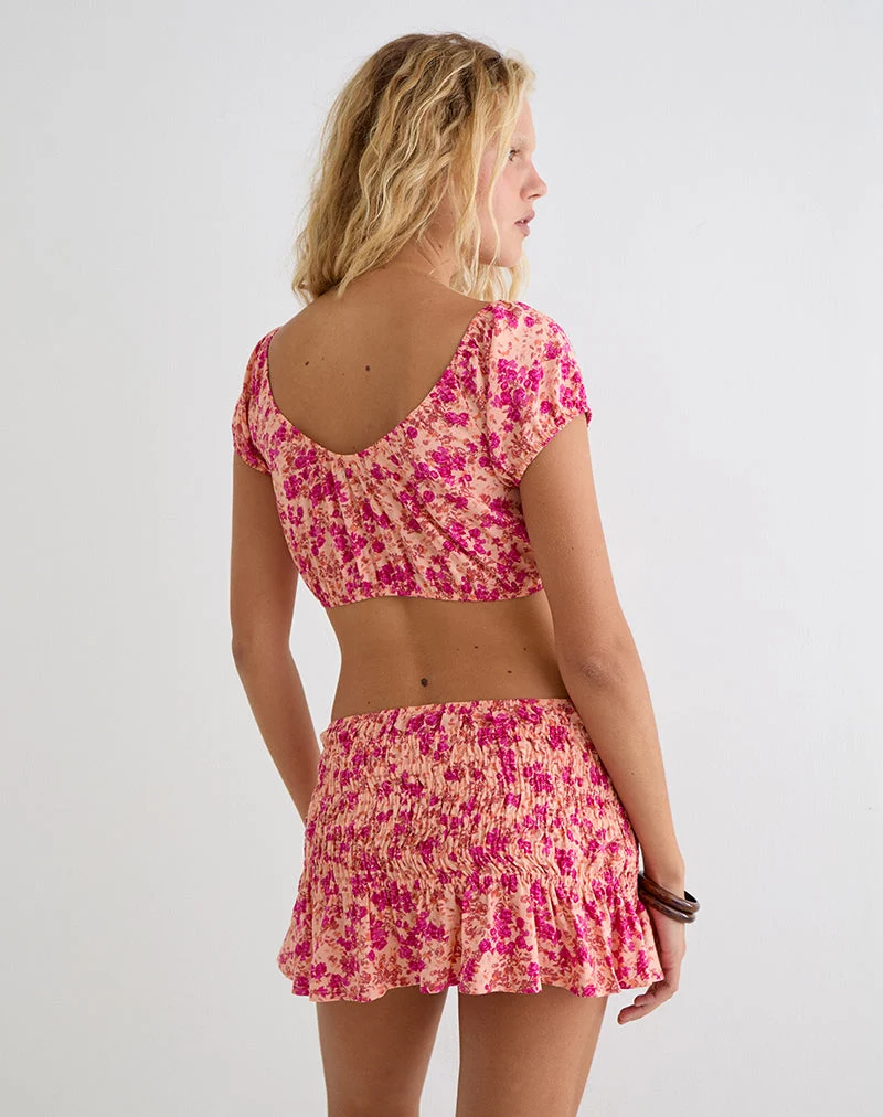 Haut Jiha, motif « Dark Wild Flower » couleur cantaloup