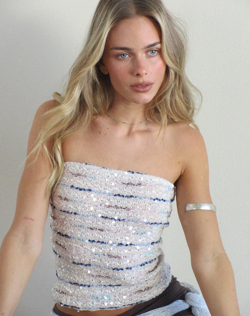 Haut bandeau Prana en maille à paillettes, bleu crème