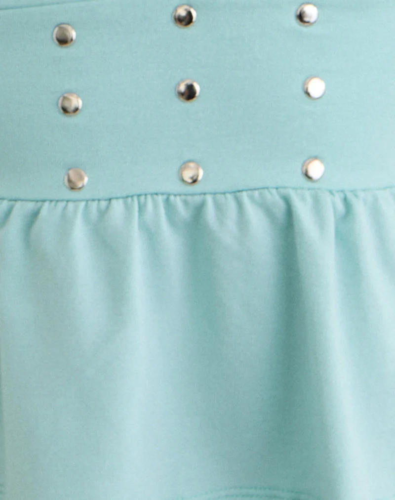 Haut à volants Leisma en jersey bleu aqua avec clous