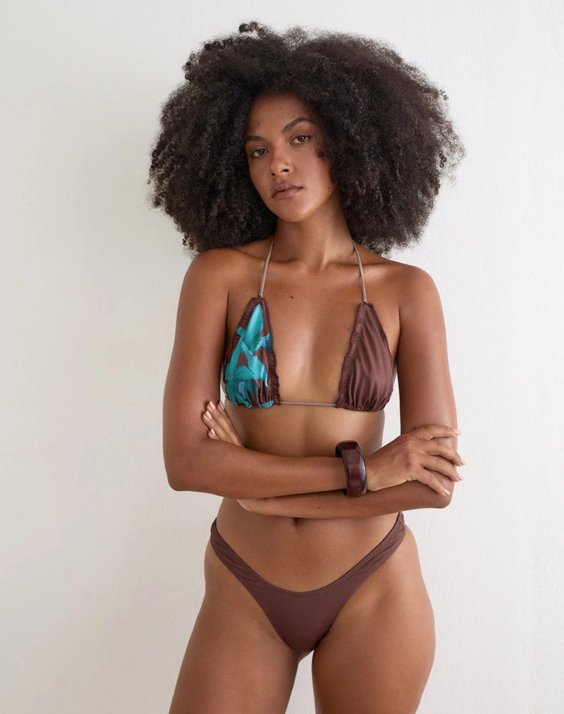 Haut de bikini Pumyla marron avec motif « Desert Rose » bleu