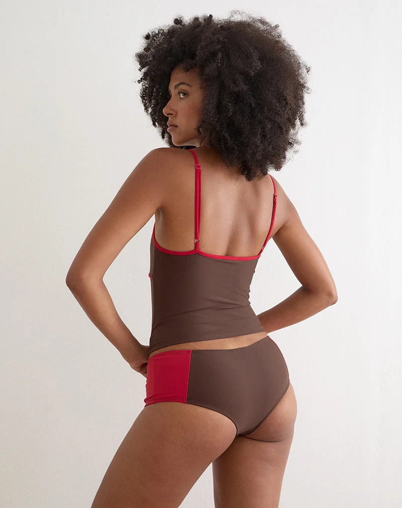 Tankini Fraba marron avec bordure rouge