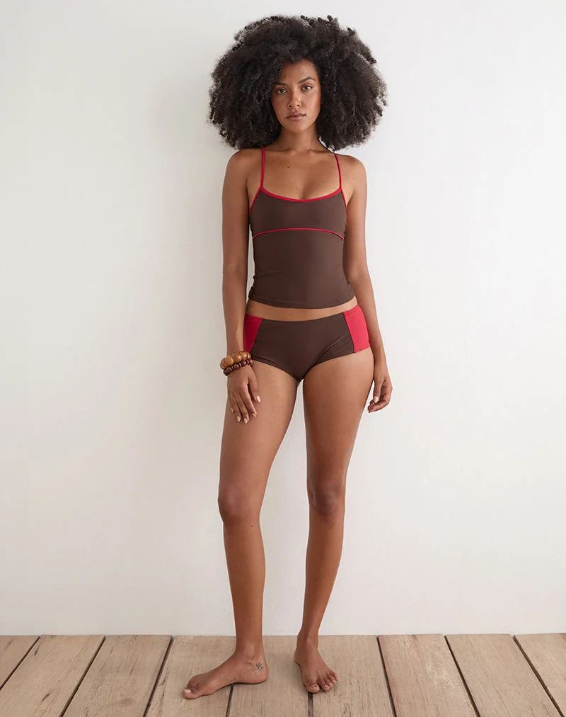 Tankini Fraba marron avec bordure rouge