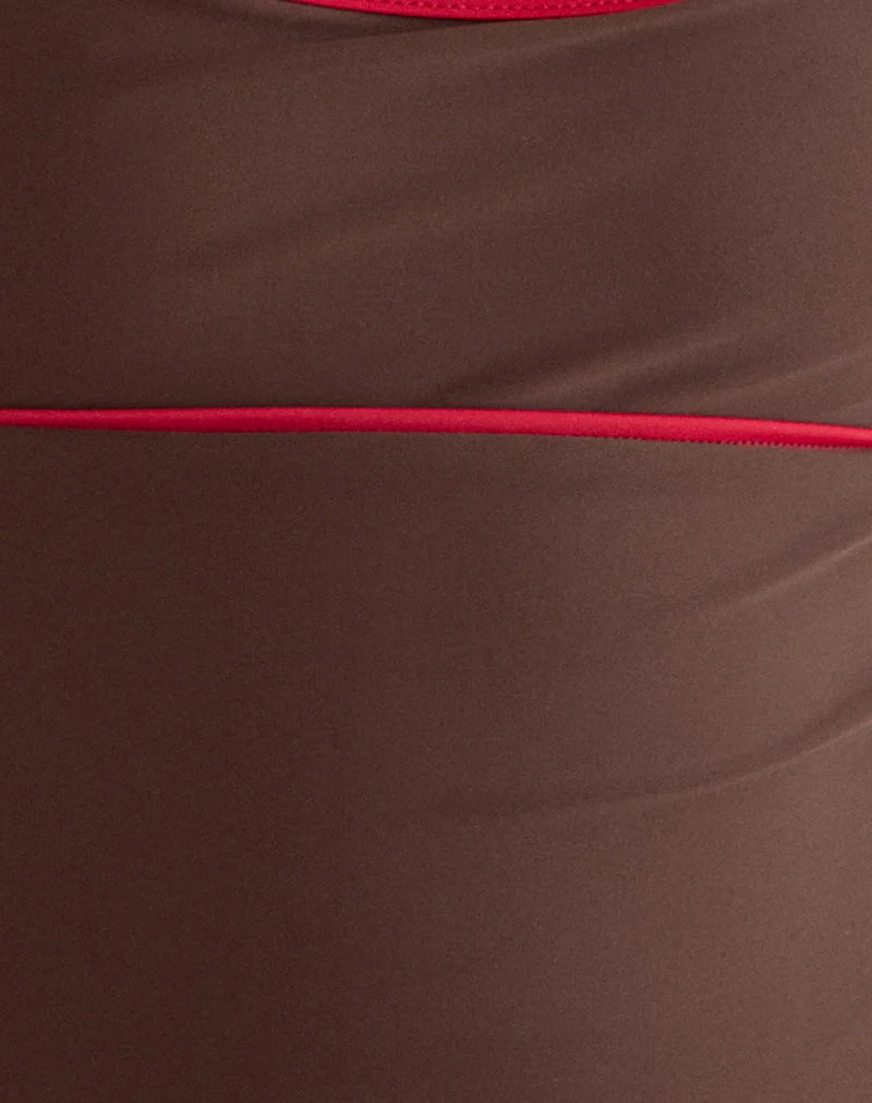 Tankini Fraba marron avec bordure rouge