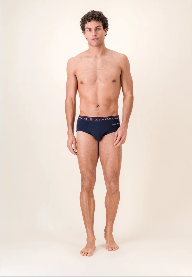 Slip bleu marine en coton - Intrépide Marine Brodé Super Papa