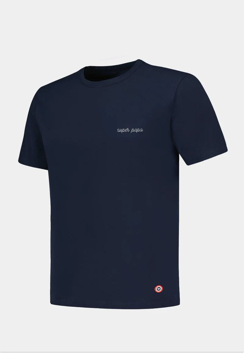 T-shirt homme bleu marine à manches courtes en coton - Formidable Marine Brodé Super Papa