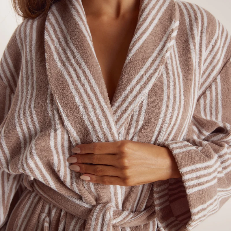 Towelling Dressing Gown - Striped Malt