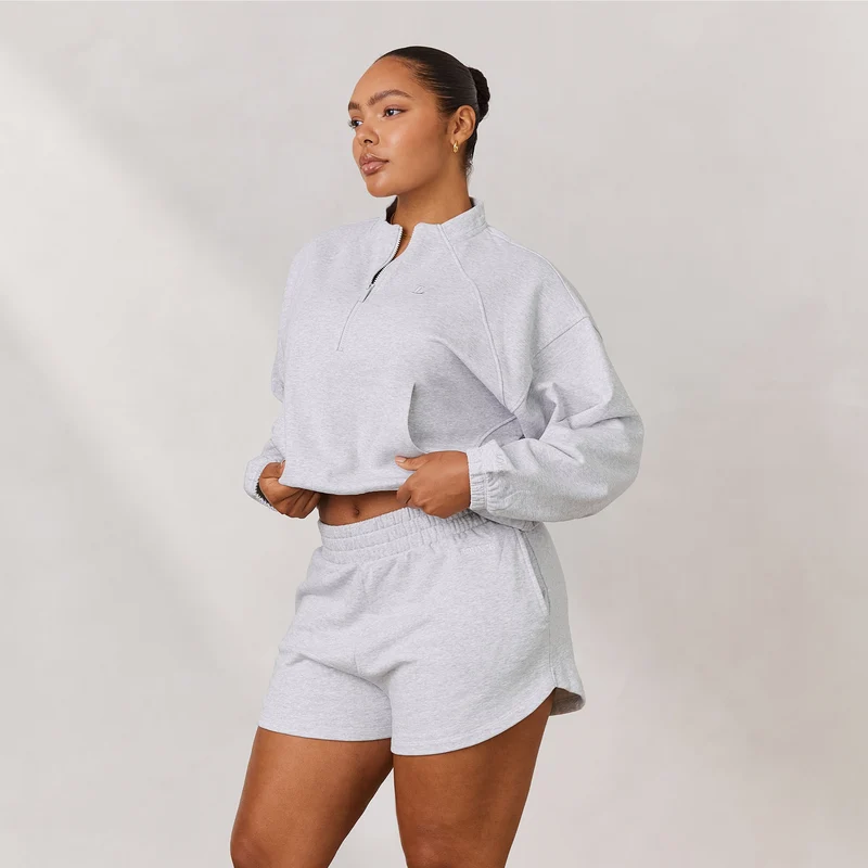 Varsity Pull avec Quart de Zip - Gris Givré