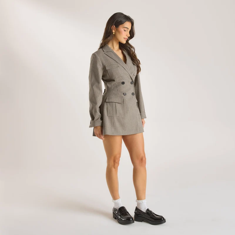 Robe Blazer Pied-de-Poule - Marron