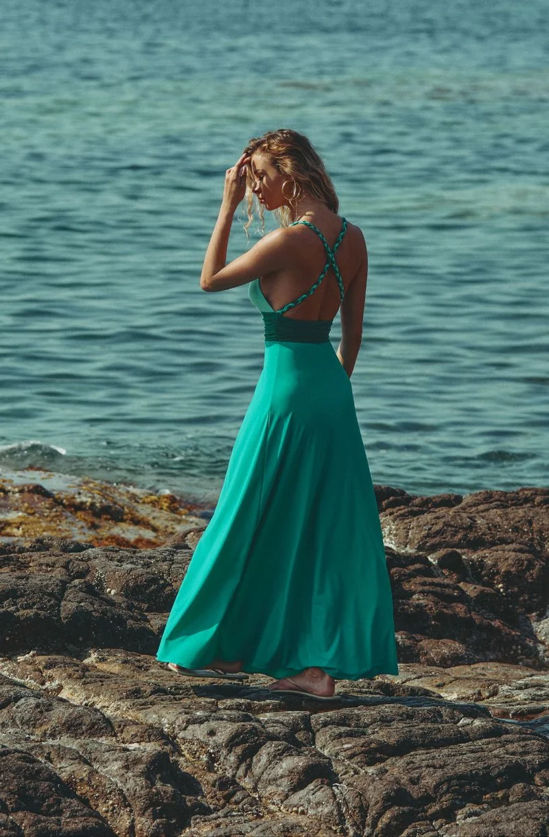 Robe longe de plage tricolore Cyra