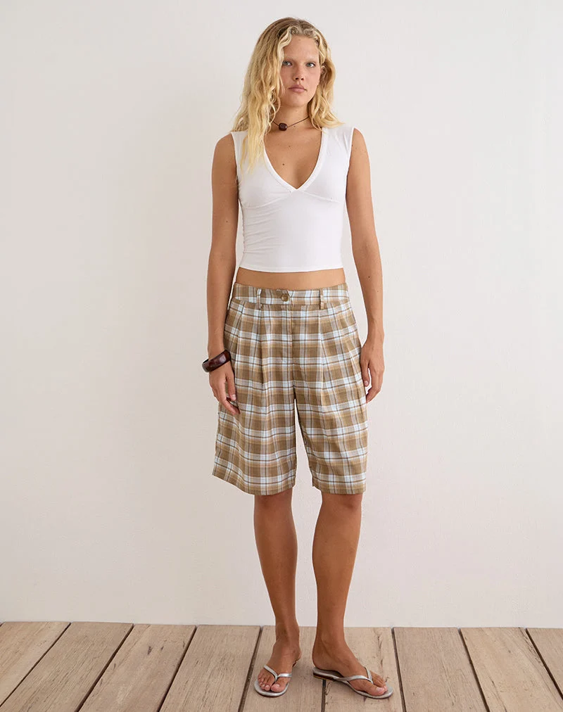 Short Ashara à carreaux, coupe ajustée, marron