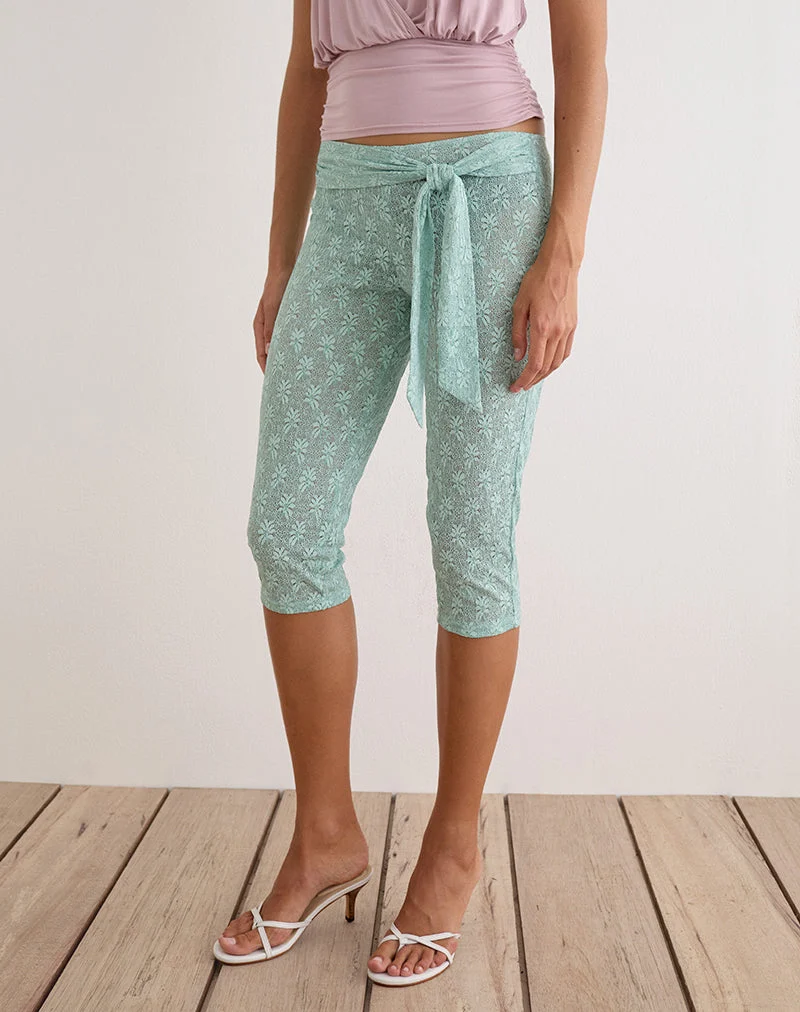 Pantalon Capri Runo en dentelle bleu sarcelle
