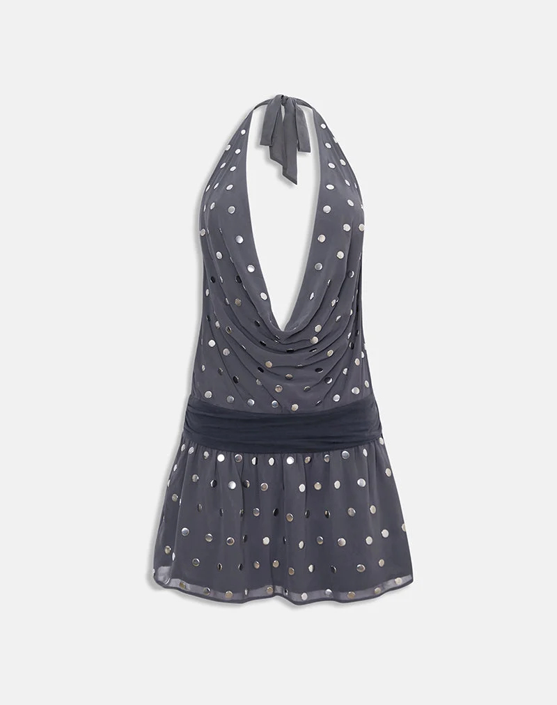 Mini-robe Yukina en mousseline cloutée, gris foncé
