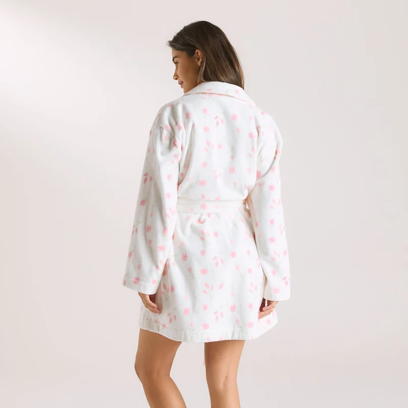 Peignoir en Tissu Éponge - Motif Floral