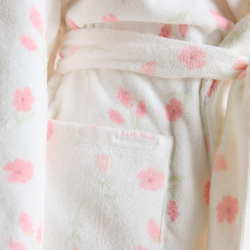 Peignoir en Tissu Éponge - Motif Floral