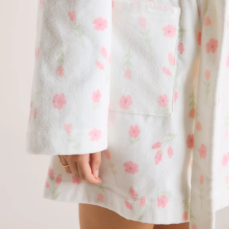 Peignoir en Tissu Éponge - Motif Floral