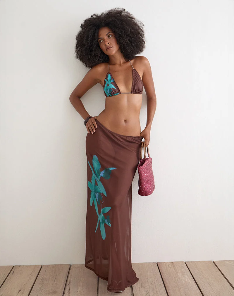 Jupe longue Dartina « Maxi Slip » marron avec motif « Blue Desert Rose »