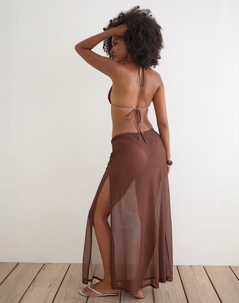 Jupe longue Dartina « Maxi Slip » marron avec motif « Blue Desert Rose »