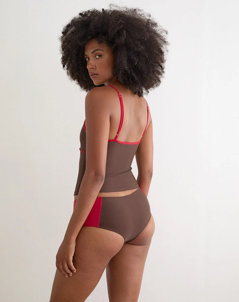 Short de bain Avilina marron avec bordure rouge