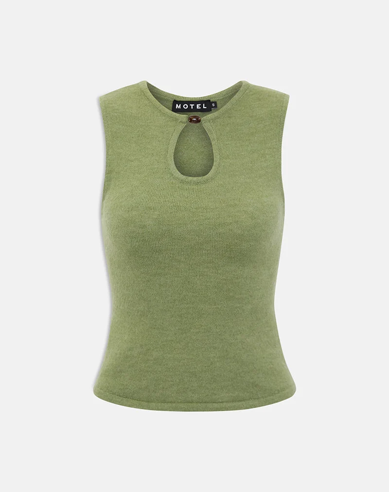 Haut Reita à encolure en trou de serrure et perle, en maille olive