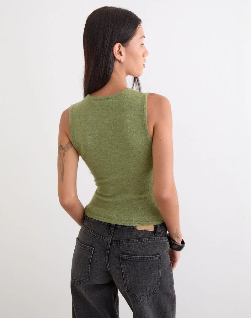 Haut Reita à encolure en trou de serrure et perle, en maille olive