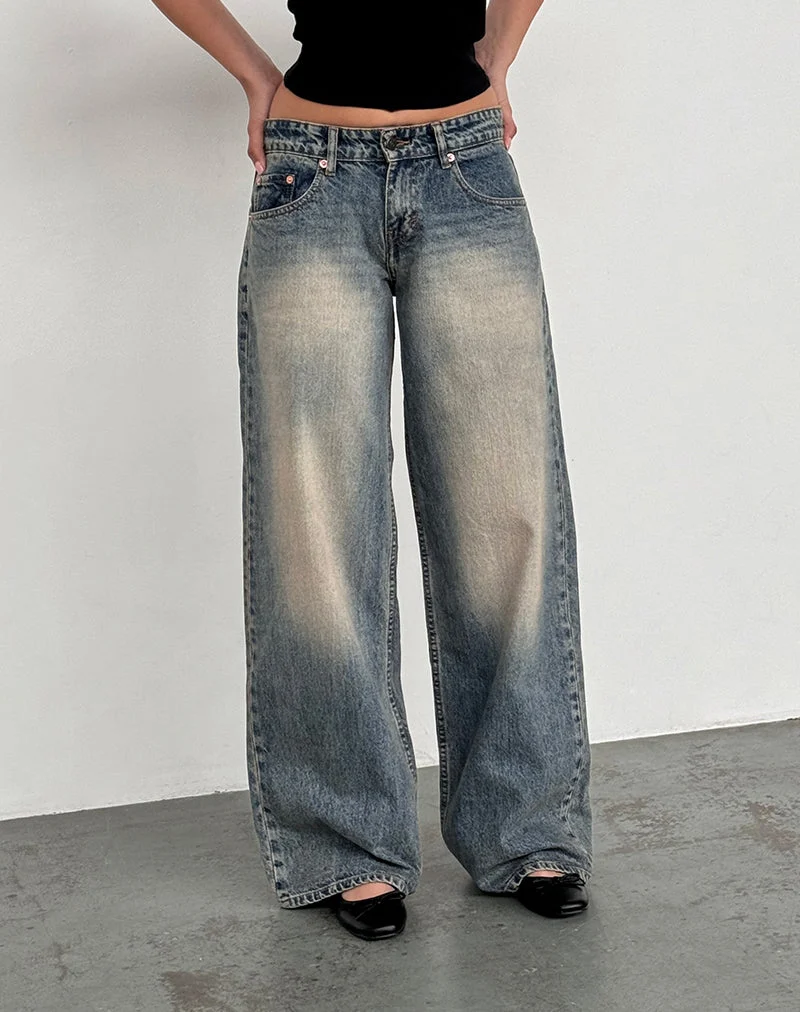 Jean à taille basse extra-large Roomy, bleu sale