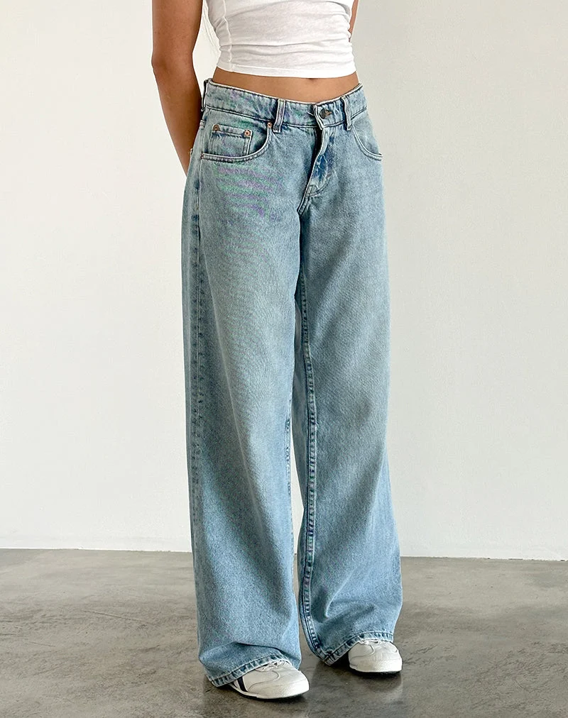 Jean à taille basse extra-large Roomy en bleu lavé vert