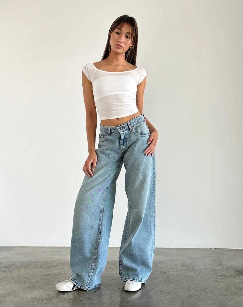 Jean à taille basse extra-large Roomy en bleu lavé vert