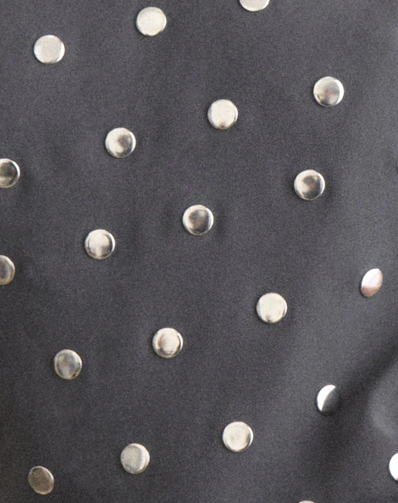 Haut asymétrique à manches courtes Balia en mousseline cloutée, gris foncé
