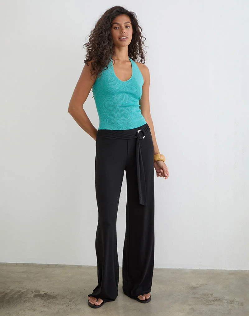 Haut à col halter Mirelda en lurex bleu