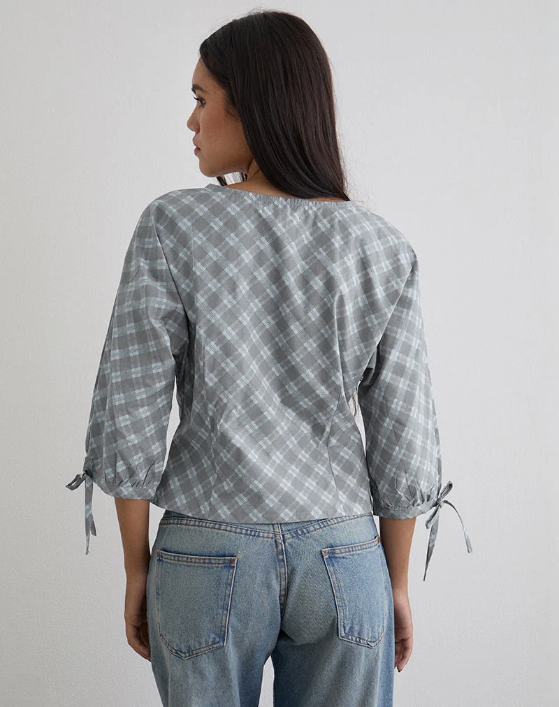 Chemise à manches trois-quarts Kadeka en popeline à carreaux obliques gris
