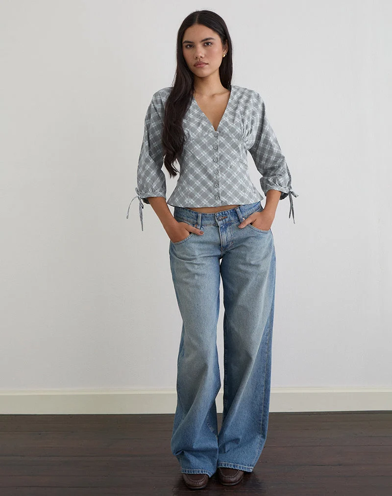 Chemise à manches trois-quarts Kadeka en popeline à carreaux obliques gris