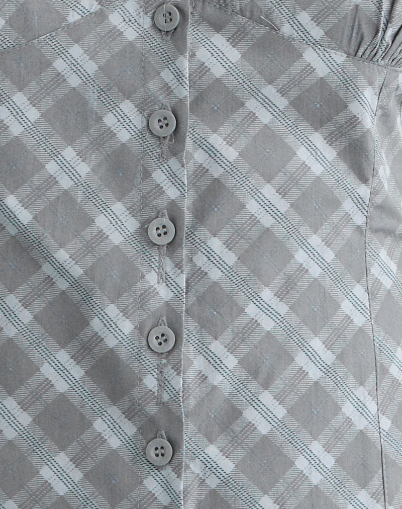 Chemise à manches trois-quarts Kadeka en popeline à carreaux obliques gris