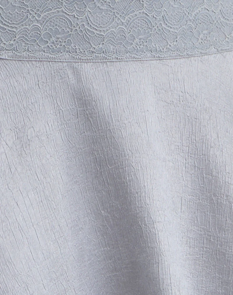 Mini-jupe Kavaji avec bordure en dentelle, couleur argent chatoyant