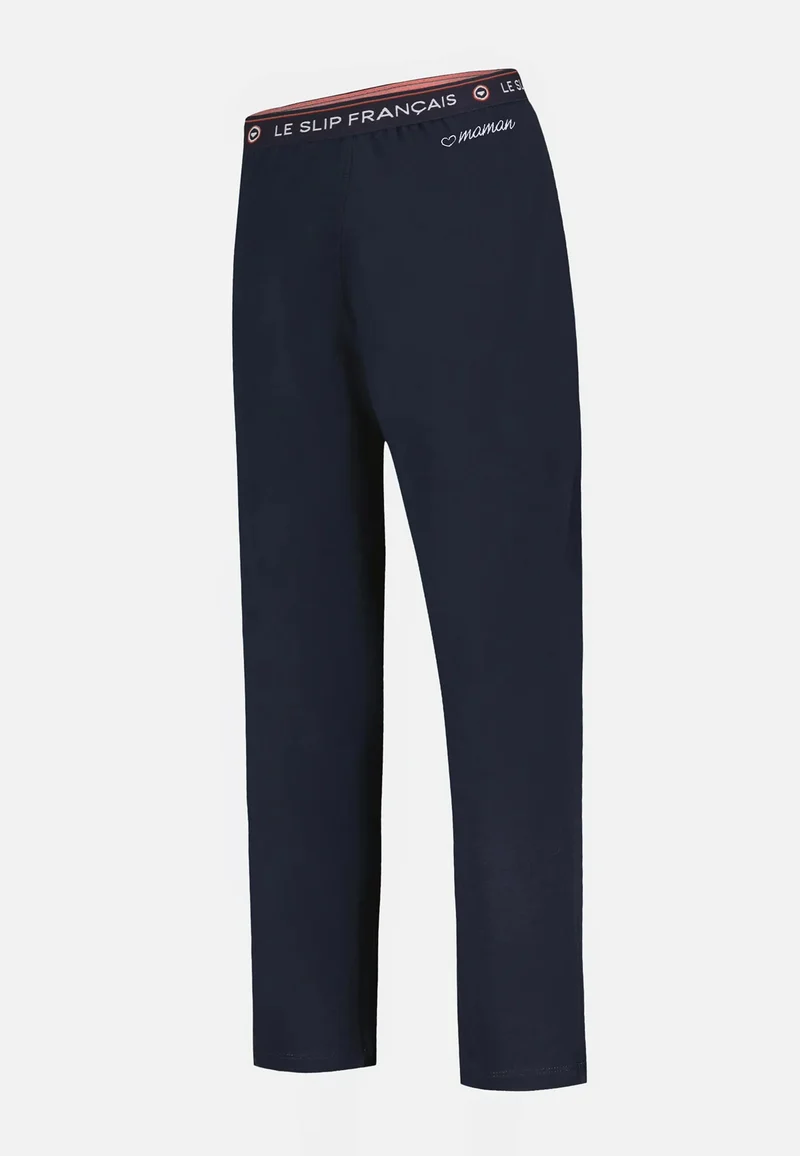 Bas de pyjama long femme bleu marine en coton - Vigoureuse Marine Brodé C_x009c_ur Maman